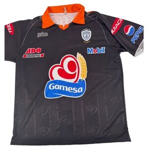Pachuca Futbol Club Polo Shirt Jersey Mens Black Orange Mobil Gamesa Pepsi Read